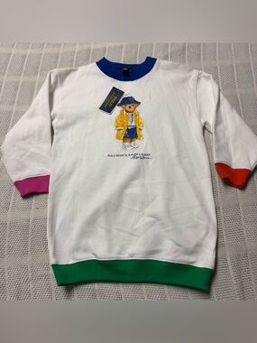 Ralph Lauren White Sweatshirt with Yellow Raincoat Polo Bear